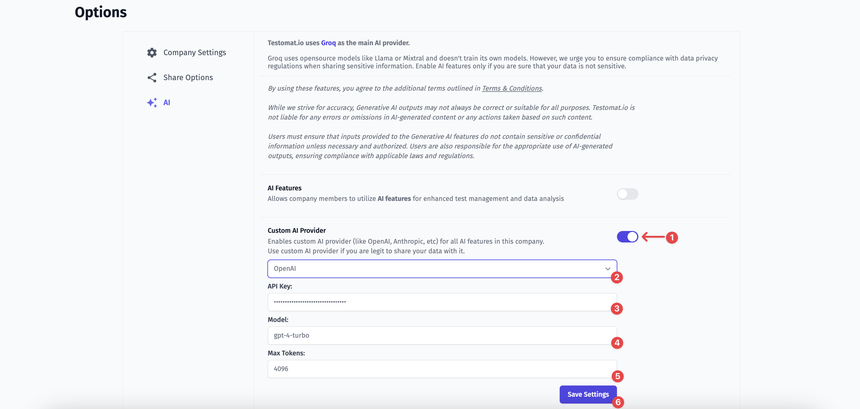 Saved Custom AI Provider